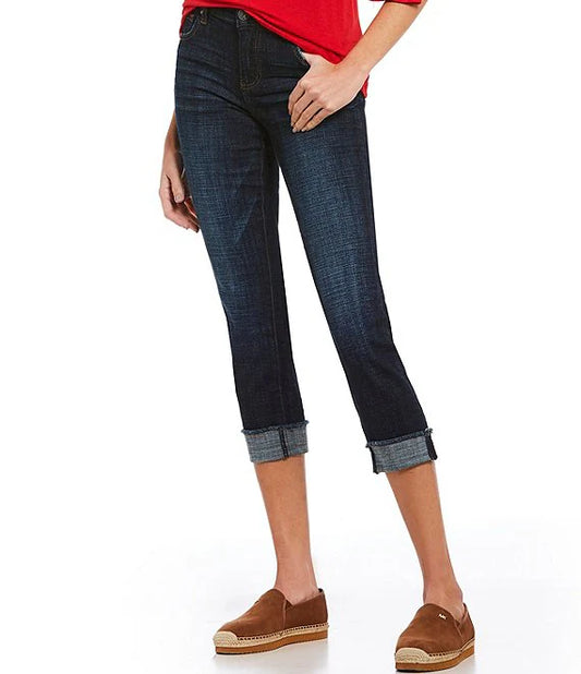 Amy Cuffed Crop Straight Leg Jeans - Dark Denim