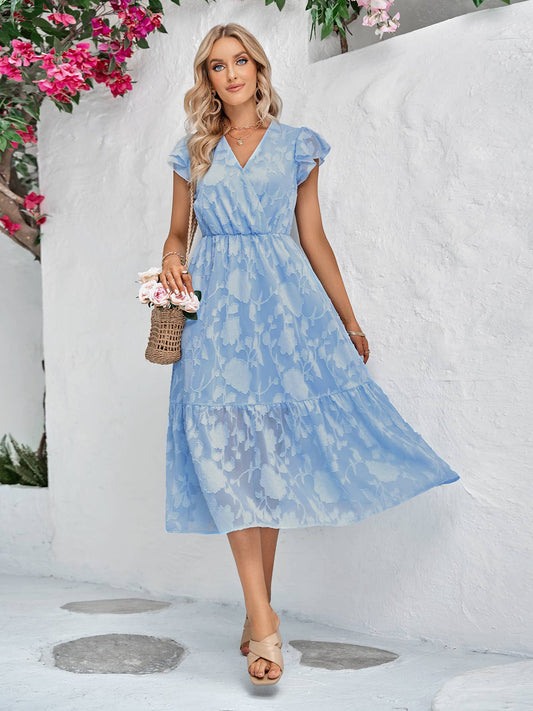 Floral Overlay Faux Wrap Midi Dress