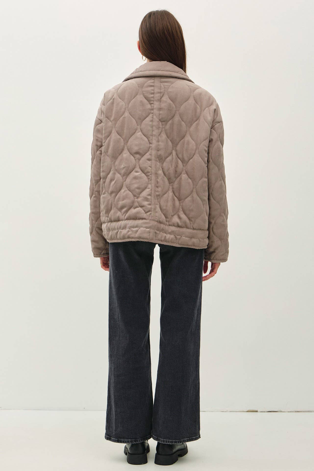 Be Cool - SUEDE-LIKE FUNNEL NECK QUILTED PUFFER JACKET