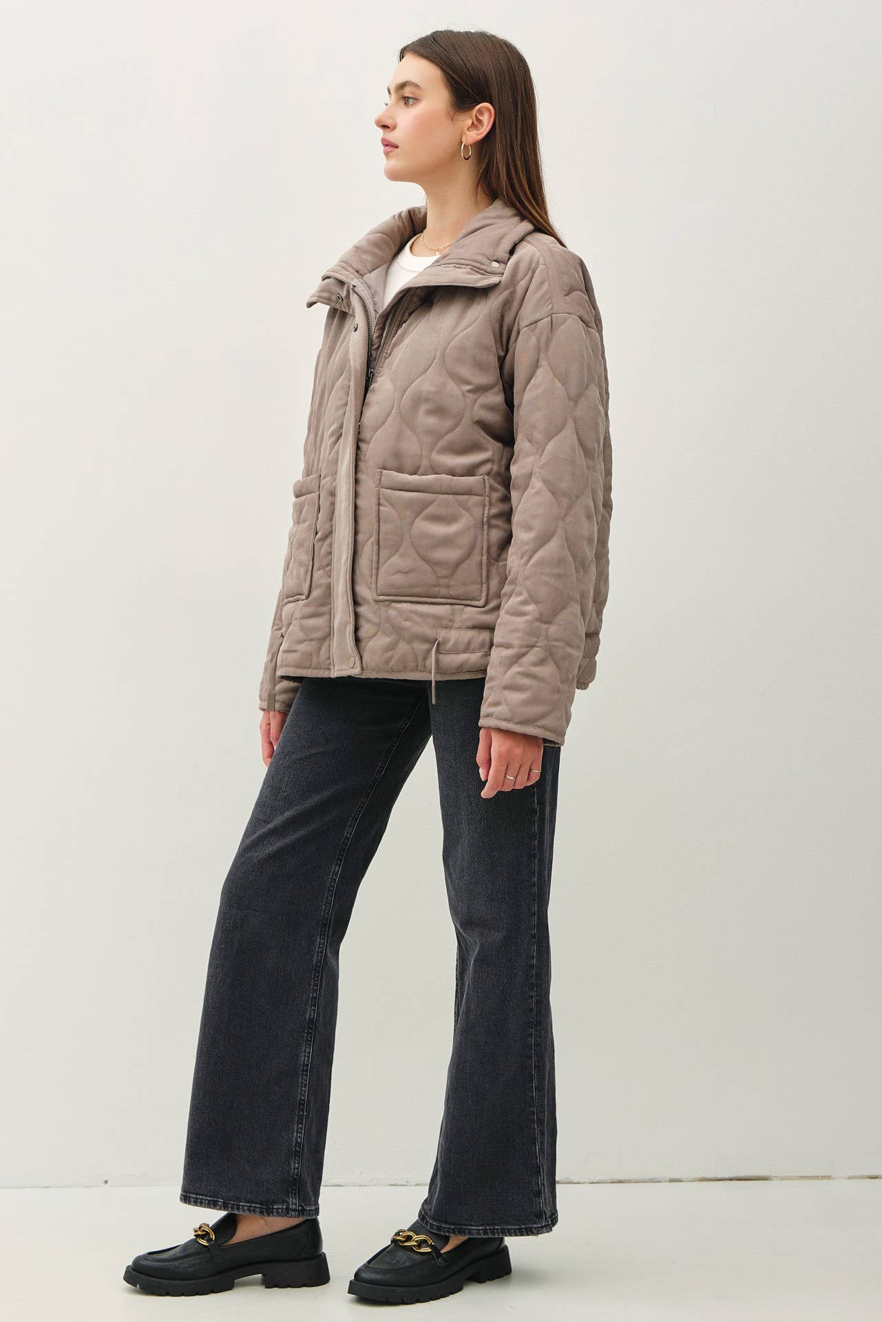 Be Cool - SUEDE-LIKE FUNNEL NECK QUILTED PUFFER JACKET