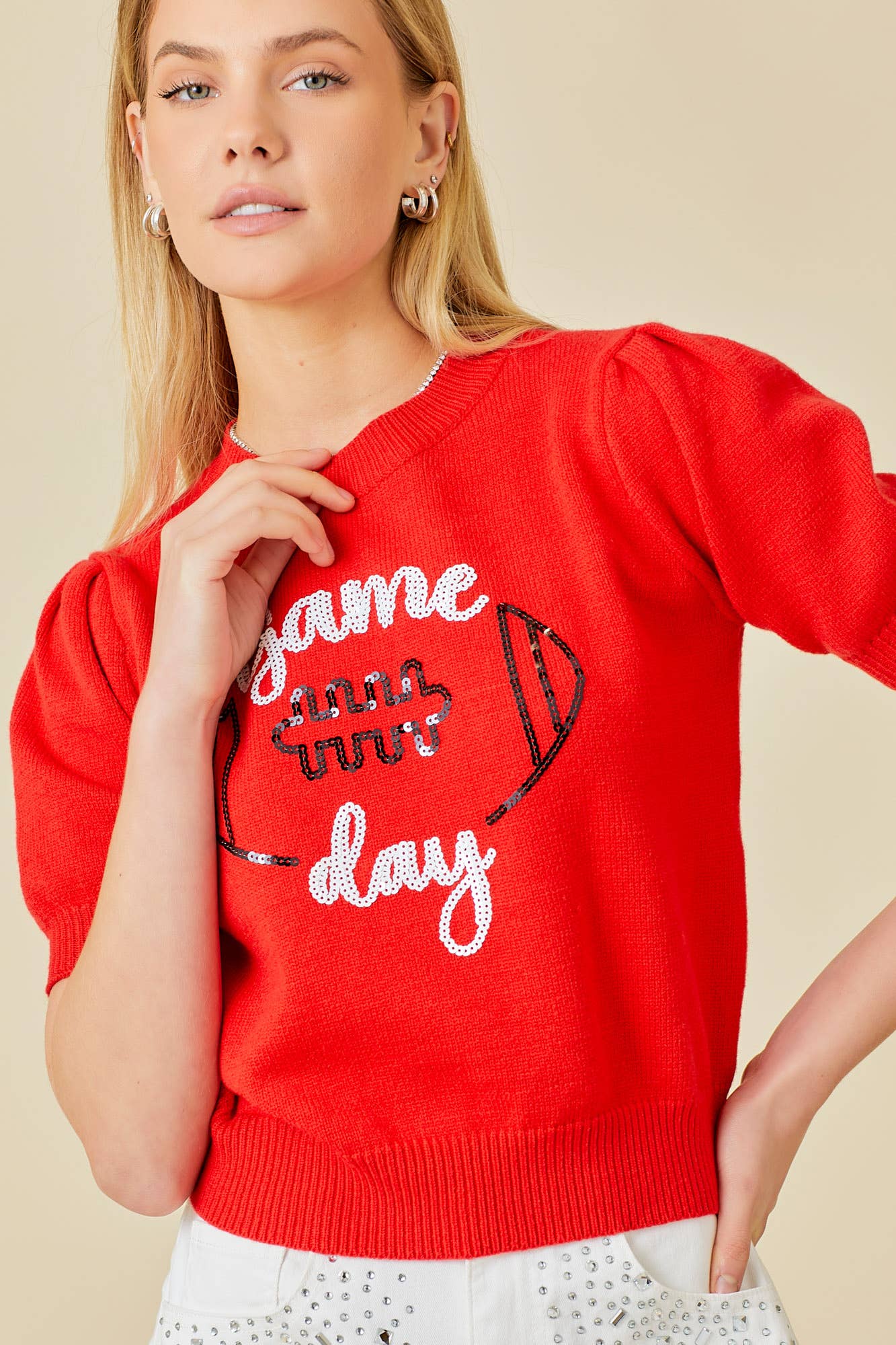 Main Strip - Game Day Puff Sleeve Sweater Top