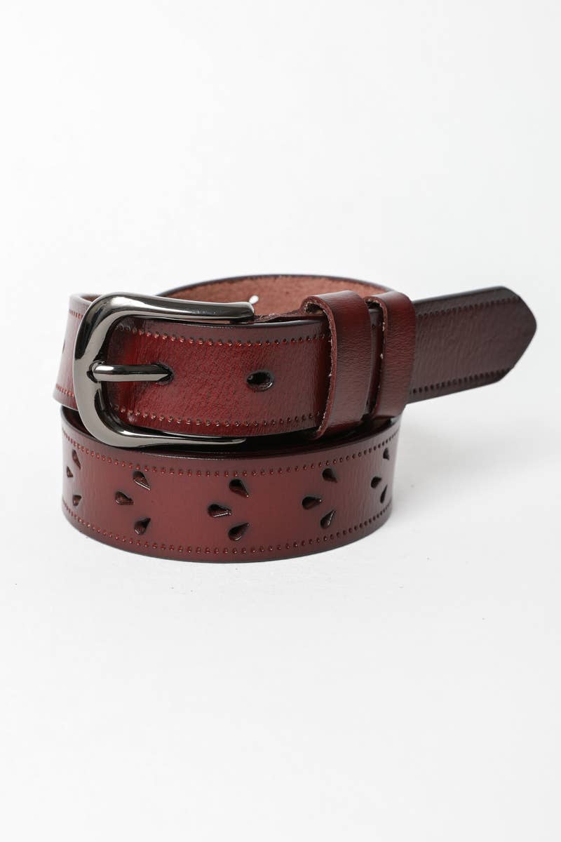 Leto Accessories - Petal Punch Out Leather Belt: Red
