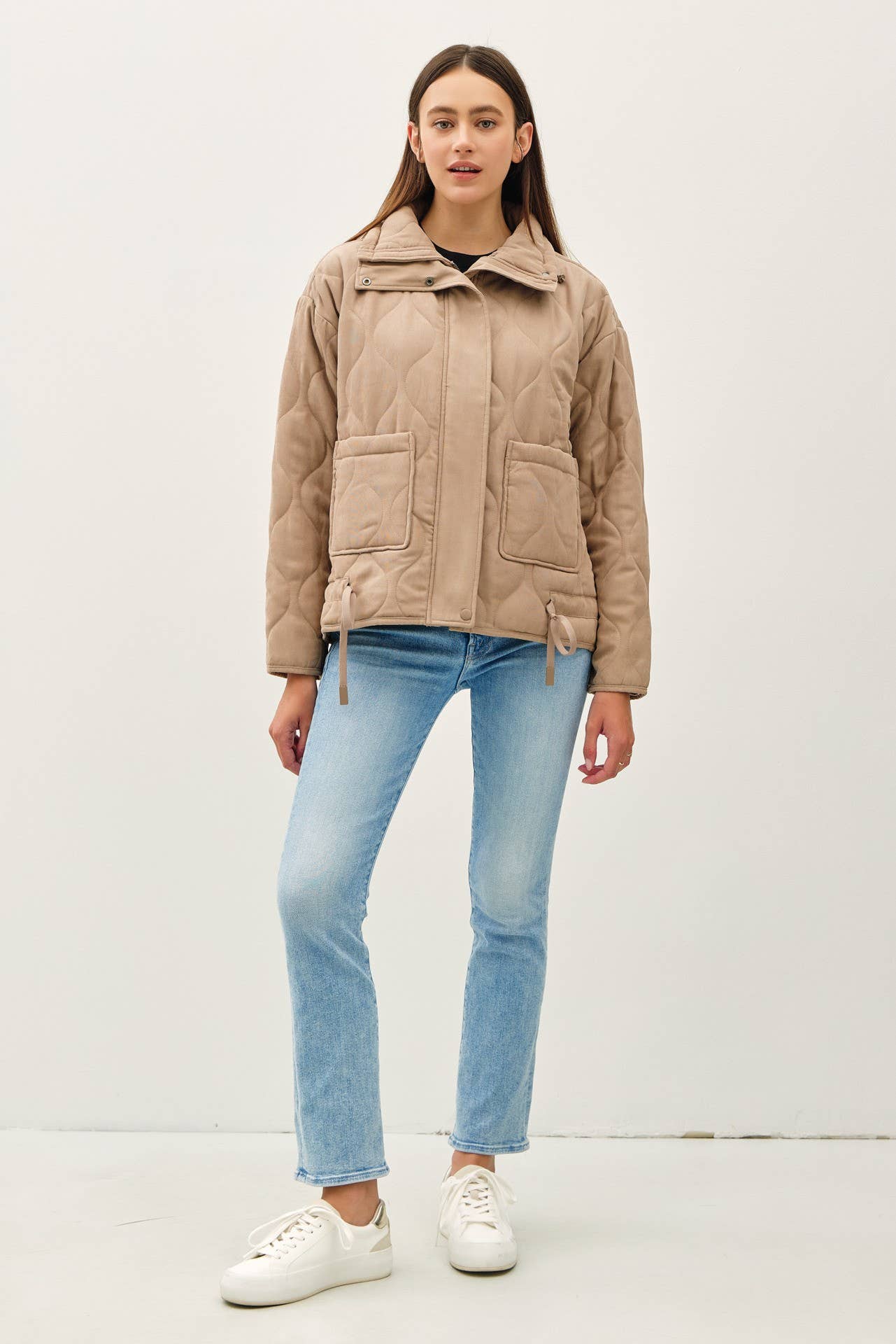 Be Cool - SUEDE-LIKE FUNNEL NECK QUILTED PUFFER JACKET