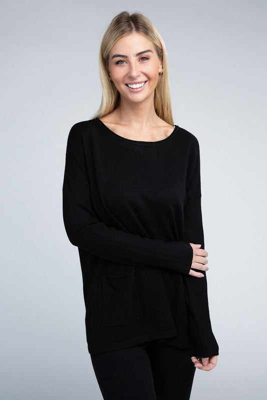 Viscose Crew Neck Pocket Sweater