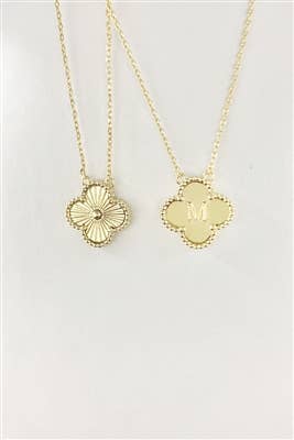 What's Hot - Gold Textured Clover Reversible "M" Initial Necklace