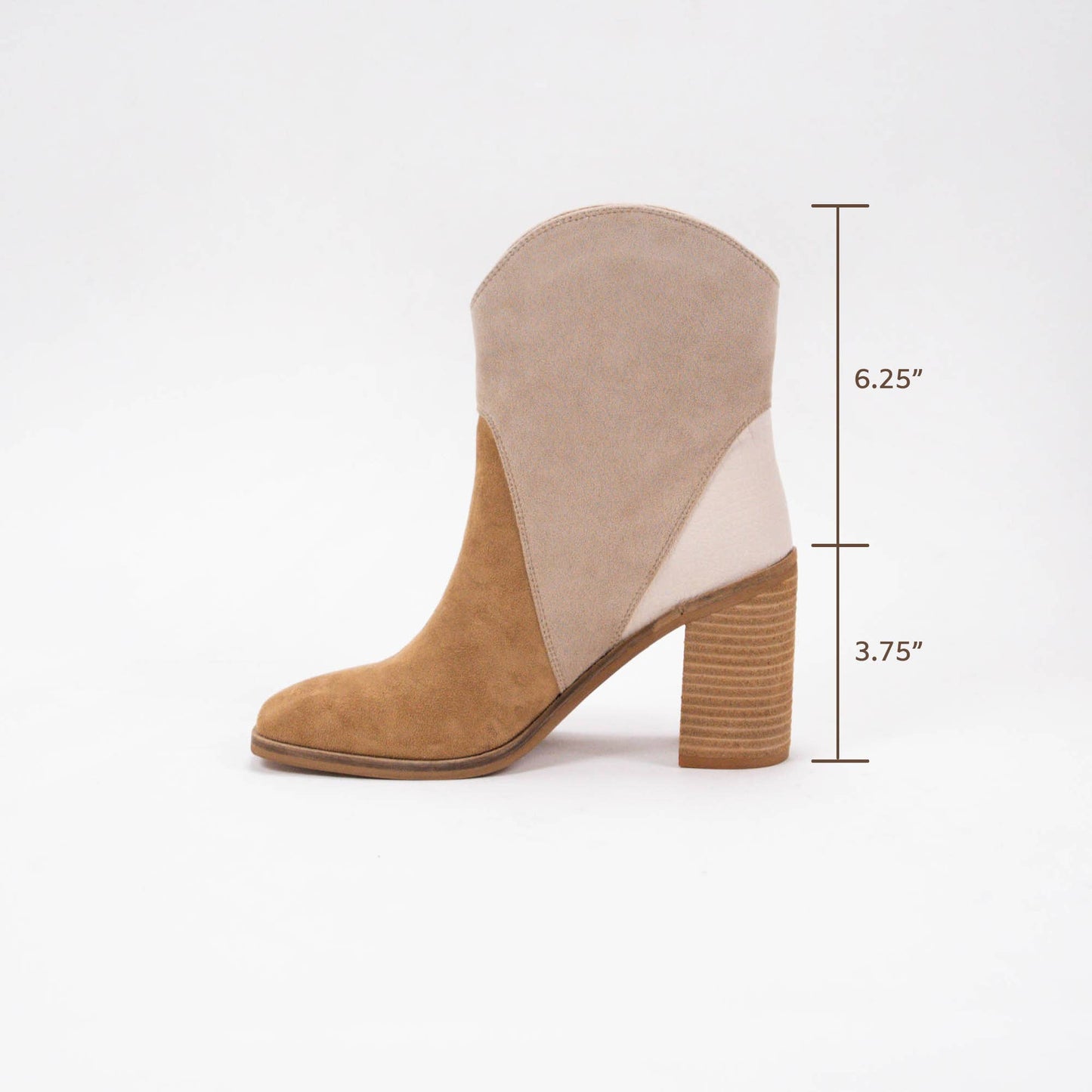 TRI-TONE BOOTIE WITH SQUARE TOE: CAMEL/TAUPE/BEIGE CROC