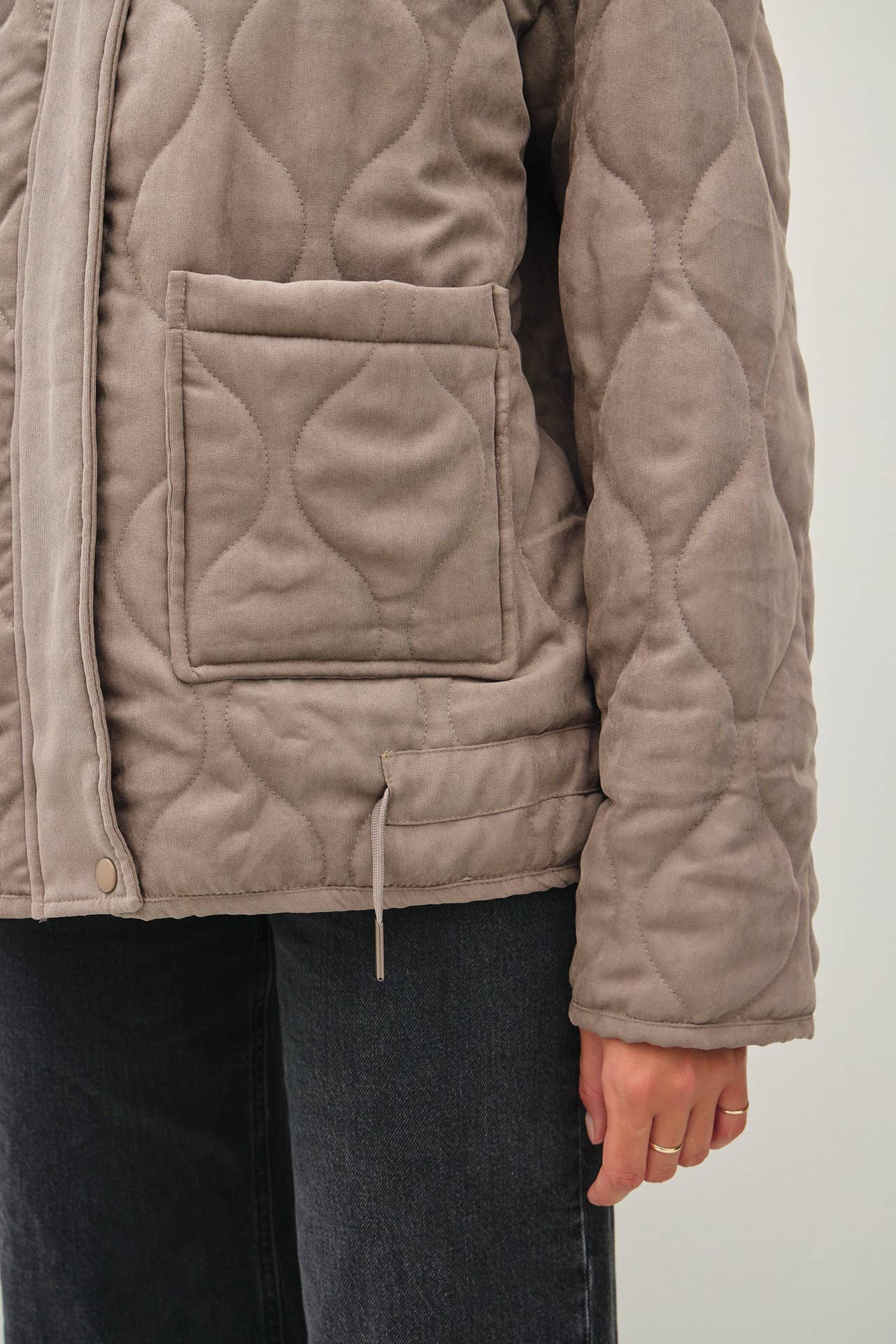 Be Cool - SUEDE-LIKE FUNNEL NECK QUILTED PUFFER JACKET