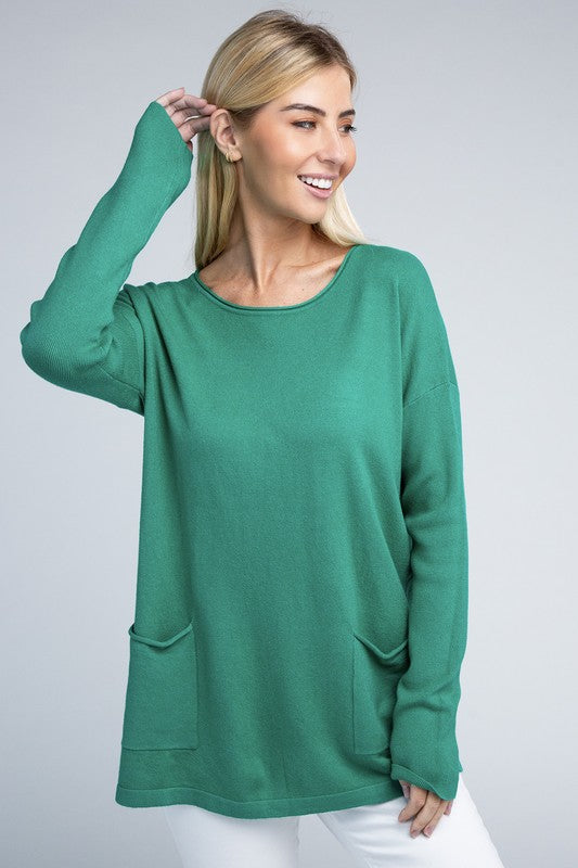 Viscose Crew Neck Pocket Sweater