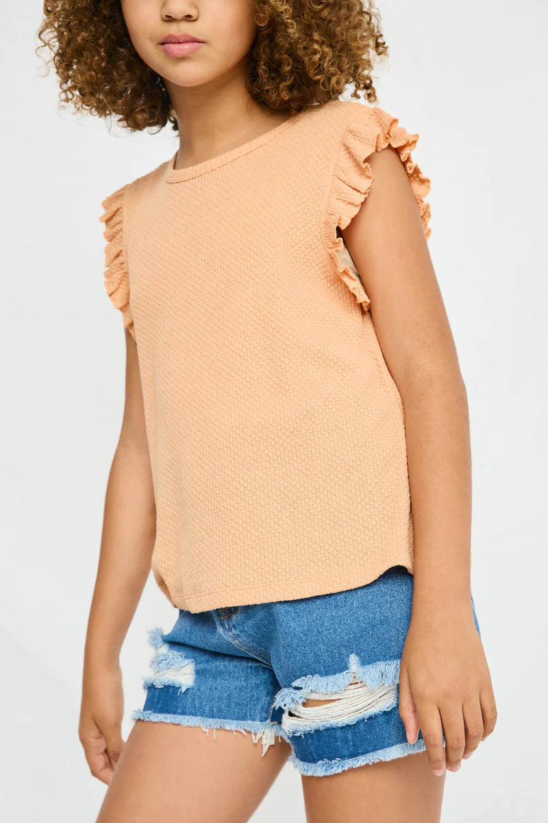 Textured Knit Tank Top - Girls Apricot