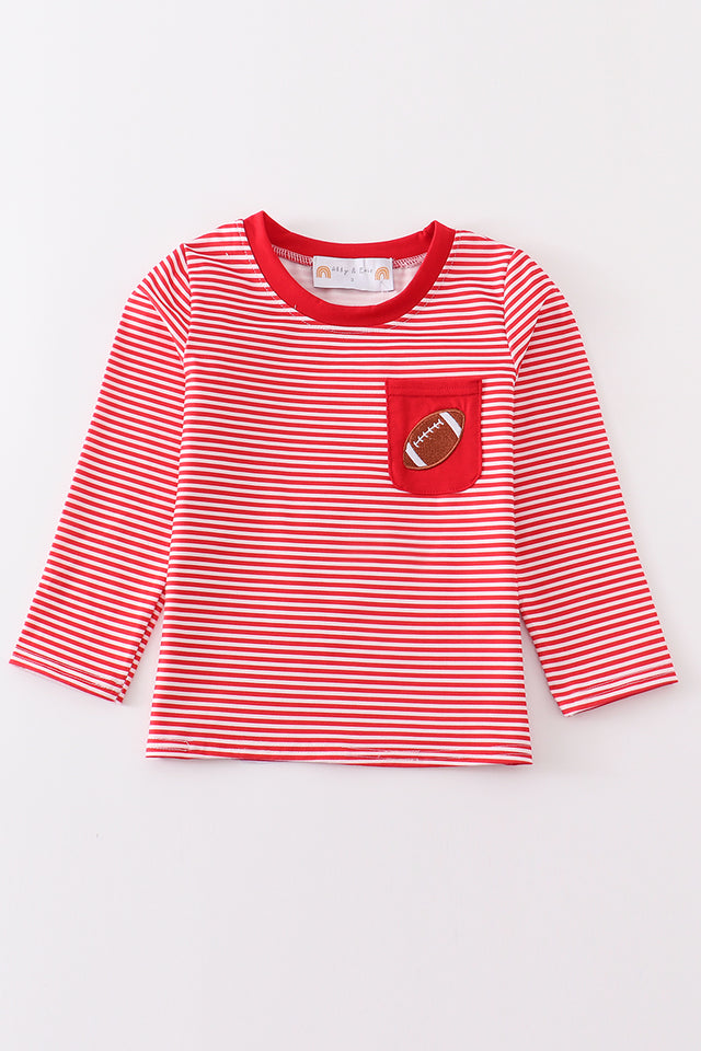 Boy's Maroon Stripe Football Embroidery Top