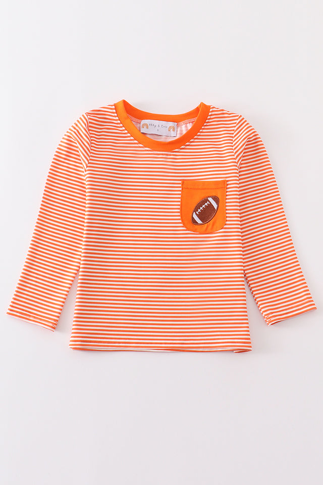 Boy's Orange Stripe Football Embroidery Top