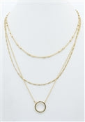 Gold Thin Triple Chain with Open Circle Necklace