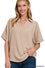 Zenana Woven Airflow Collared V-Neck Short Sleeve Top