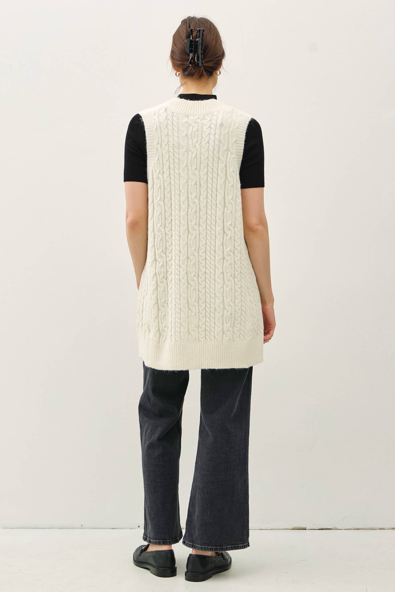 Be Cool - CHUNKY CABLE KNIT V-NECK SWEATER VEST TUNIC