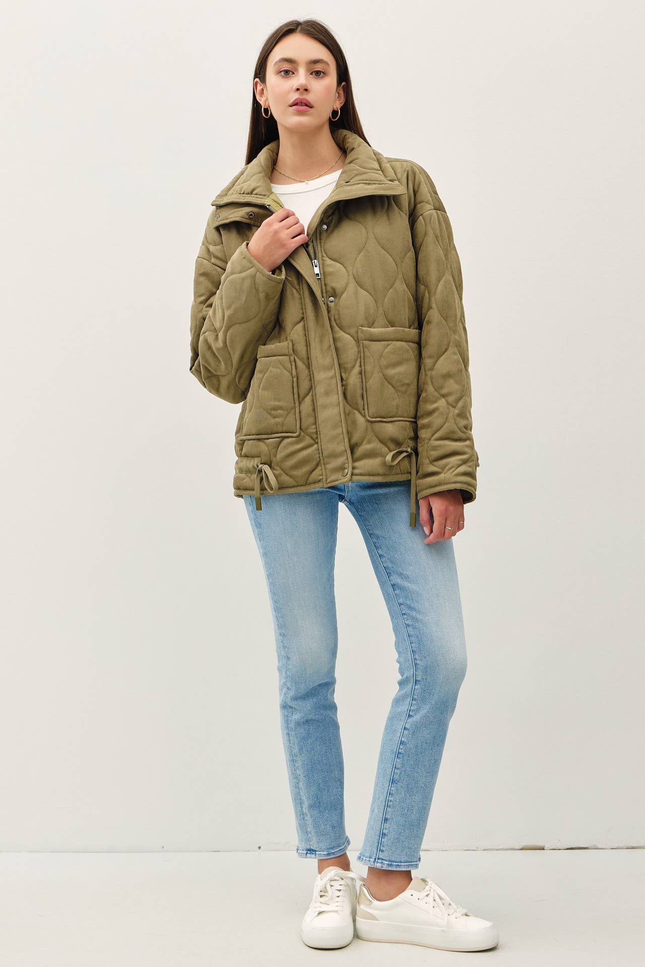 Be Cool - SUEDE-LIKE FUNNEL NECK QUILTED PUFFER JACKET