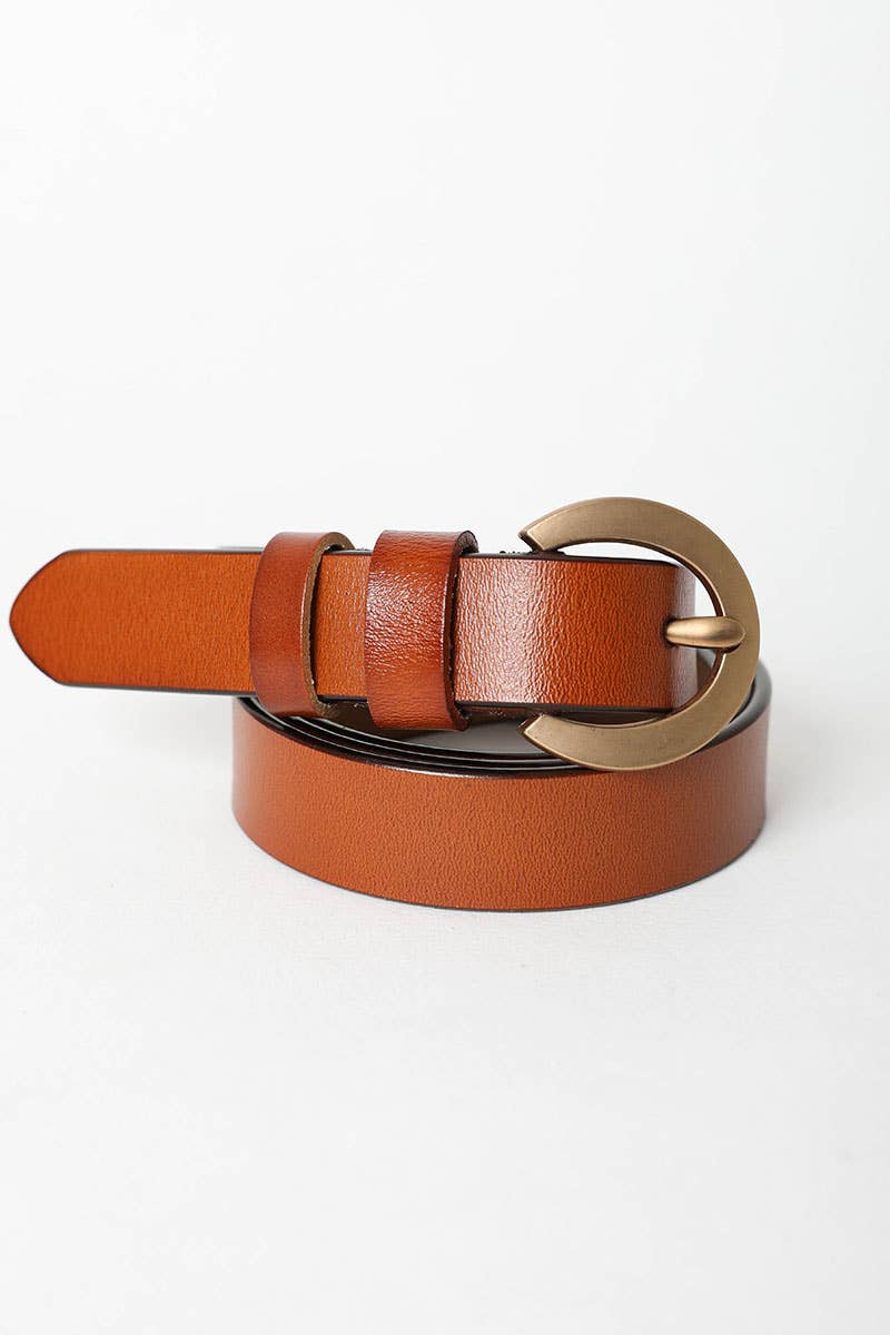 Leto Accessories - Gold Curved Buckle Waist Belt: Brown