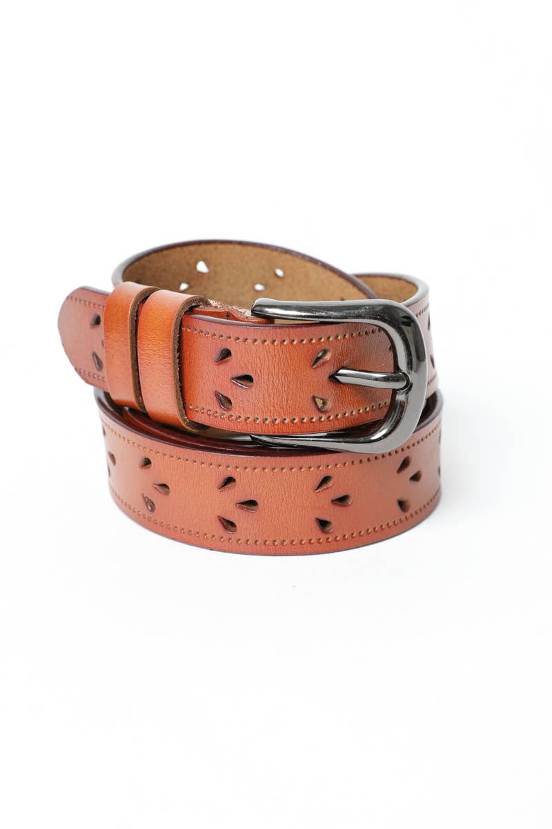 Leto Accessories - Petal Punch Out Leather Belt: Red
