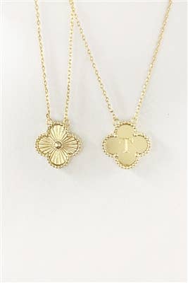 What's Hot - Gold Textured Clover Reversible "T" Initial Necklace