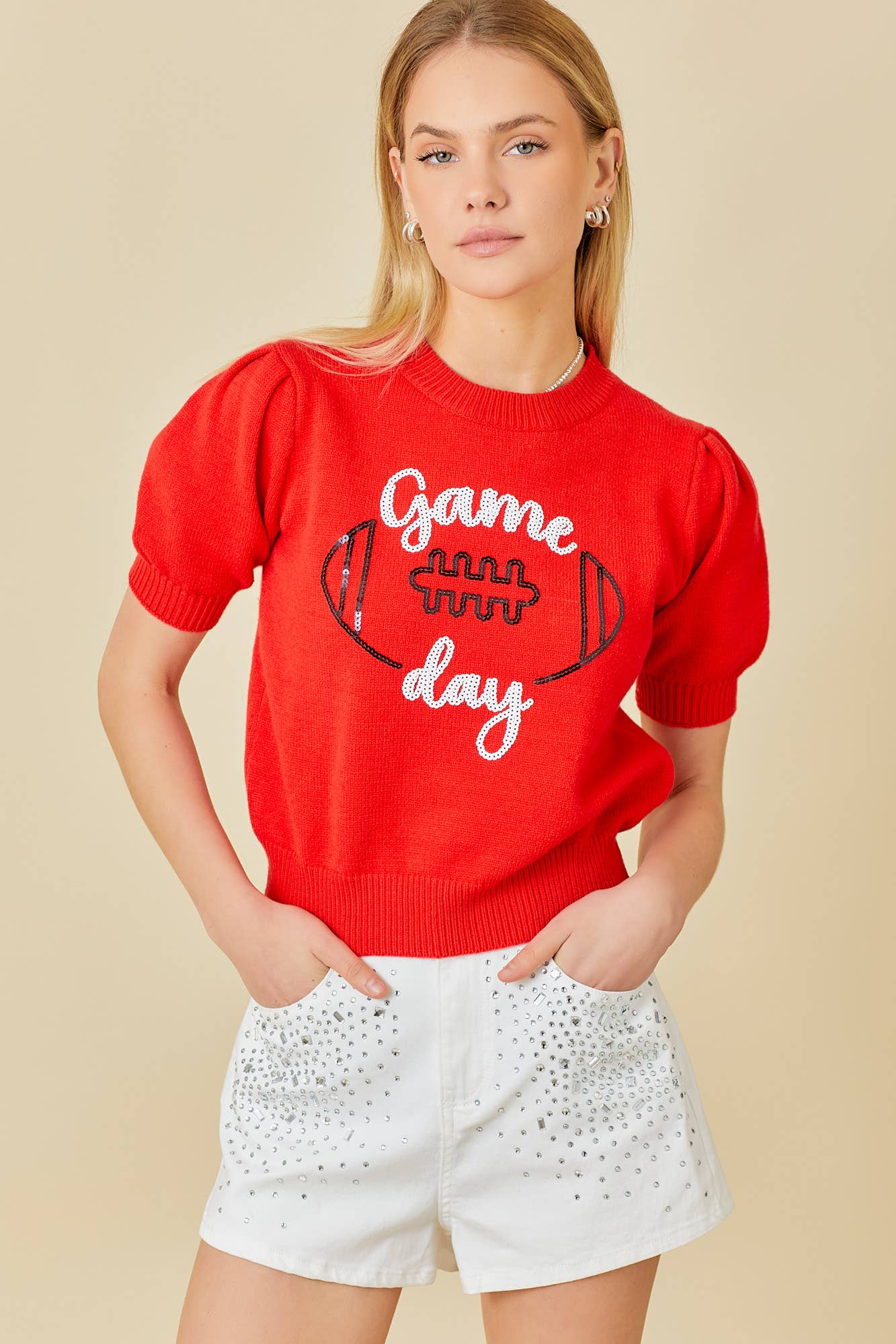 Main Strip - Game Day Puff Sleeve Sweater Top