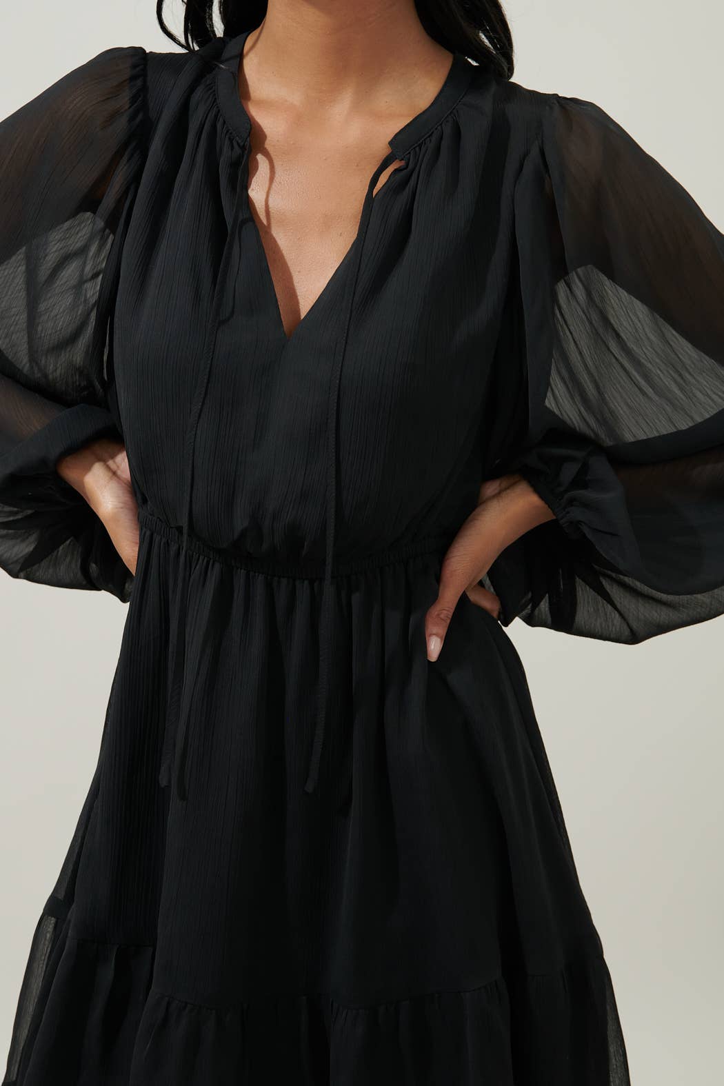 Sugarlips - Paxton Balloon Sleeve Mini Dress: Black