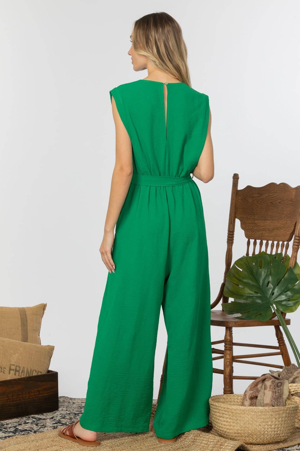 Sleeveless Faux Wrap Wide Leg Jumpsuit