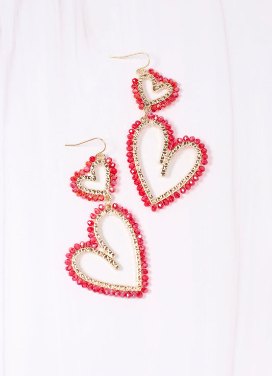 Double the Love Heart Earring RED