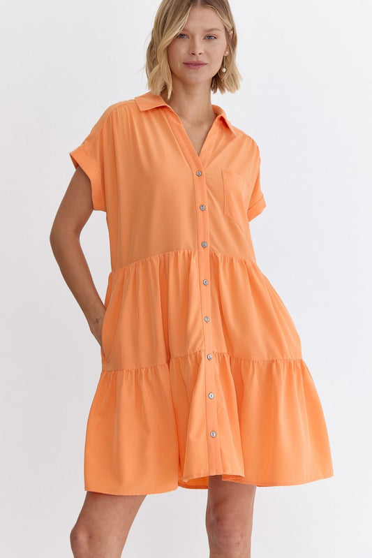 Entro Solid Collared Button Up Mini Dress