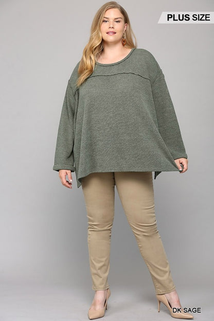 Solid Knit Boxy Top with Raw Edge Detail - Curvy