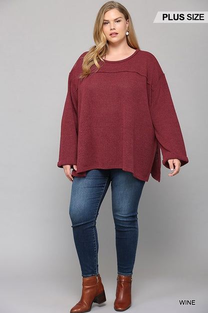 Solid Knit Boxy Top with Raw Edge Detail - Curvy