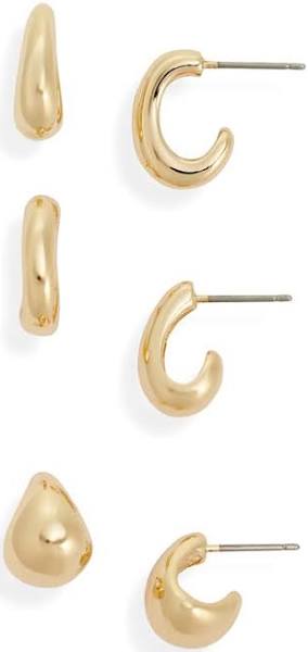 Set of 3 Gold Huggie Hoop .5", .75", 1" Earrings
