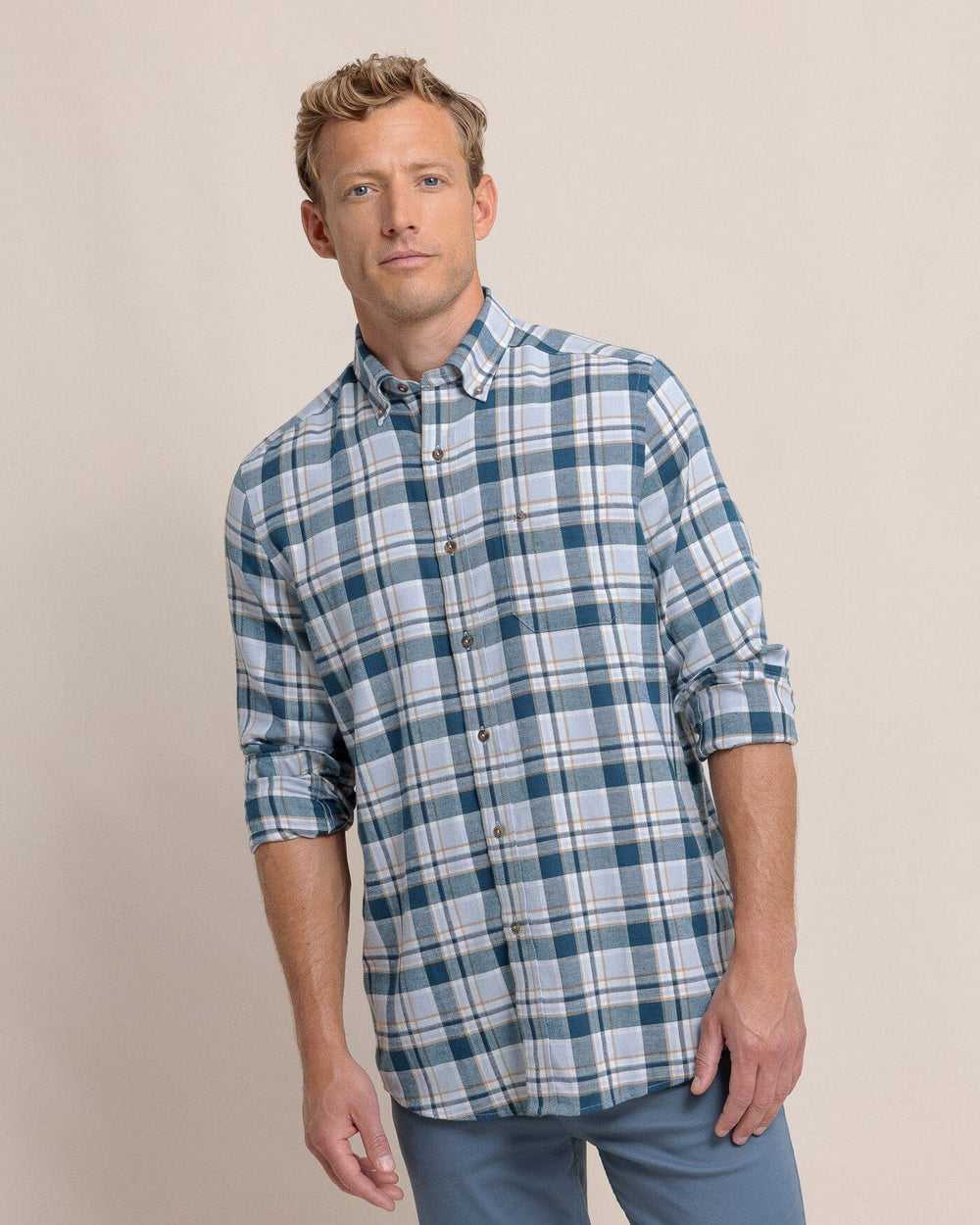 Sweetgrass Plaid Beach Flannel Long Sleeve Sport Shirt