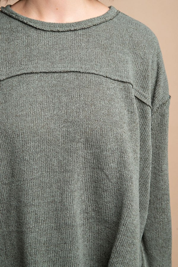 Solid Knit Boxy Top with Raw Edge Detail