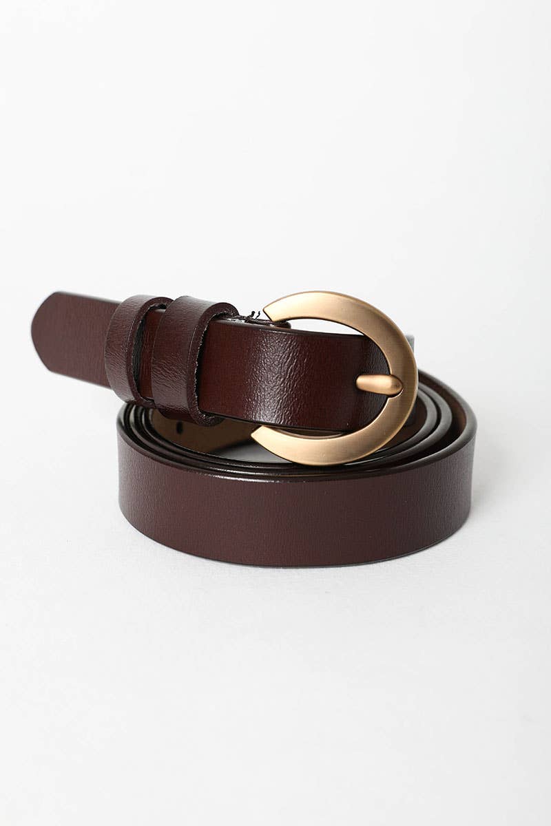 Leto Accessories - Gold Curved Buckle Waist Belt: Brown