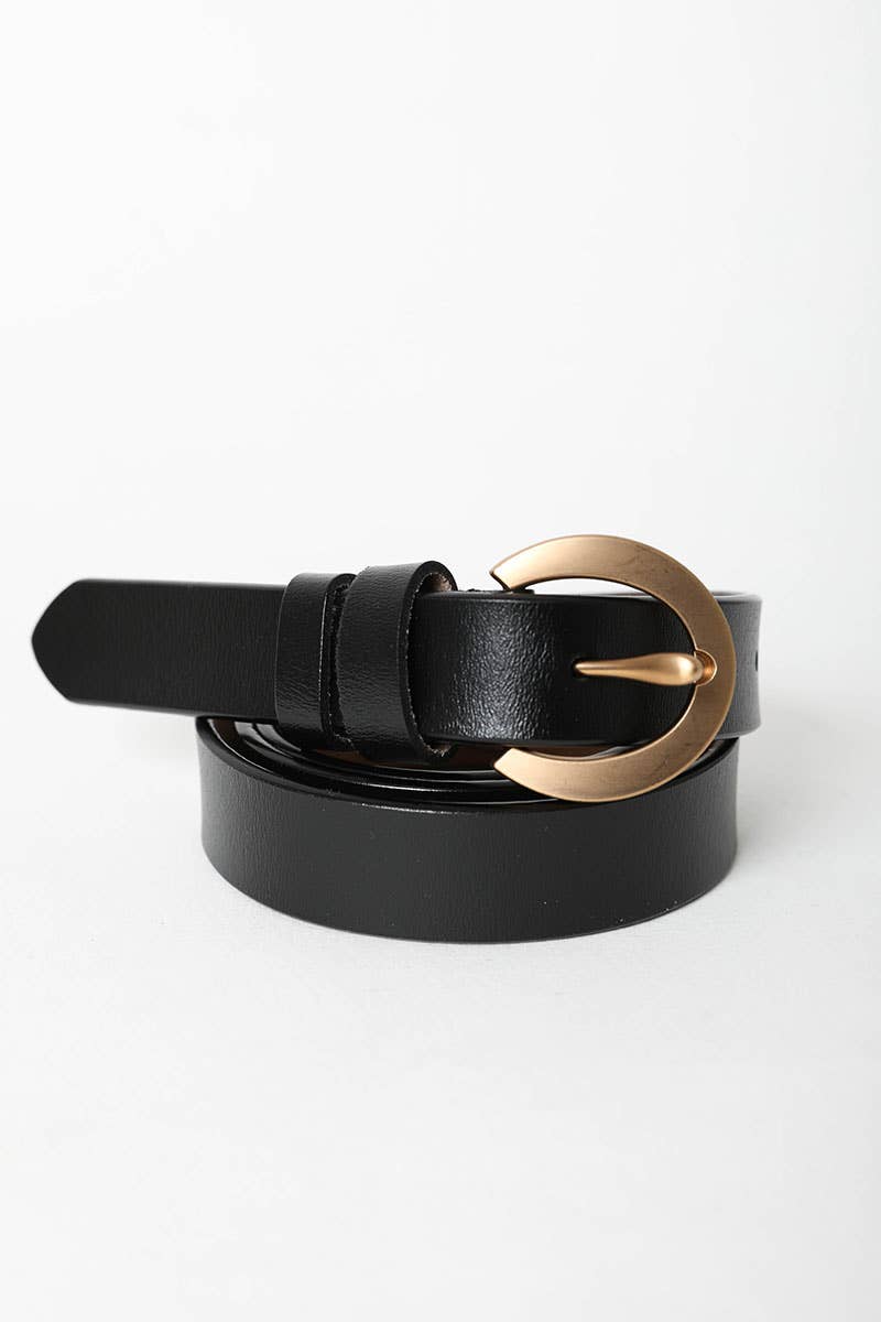 Leto Accessories - Gold Curved Buckle Waist Belt: Black