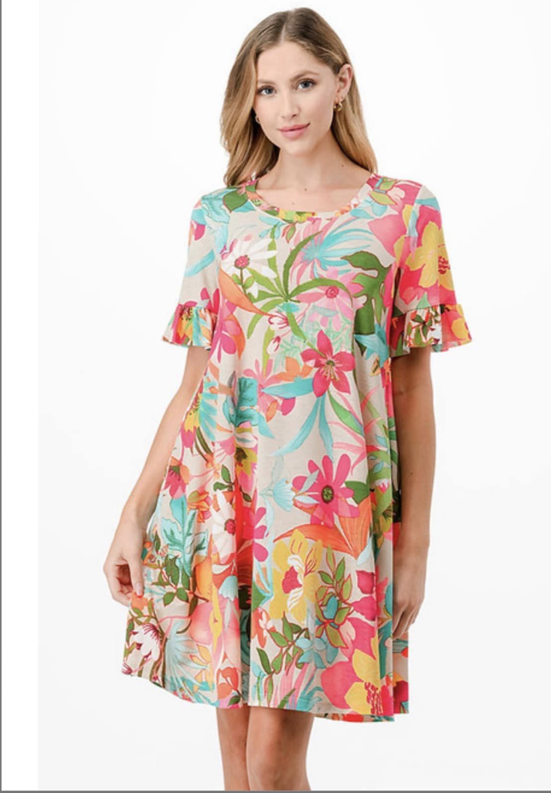 Floral Print Pocket Tropical Dress