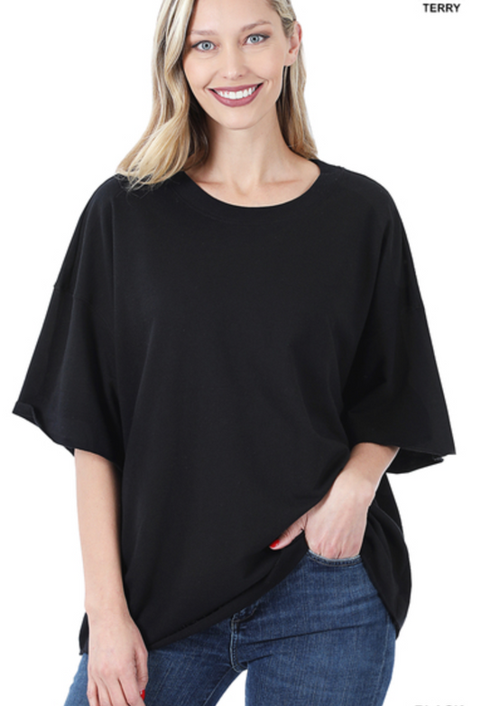 FRENCH TERRY DROP SHOULDER RAW EDGE TOP