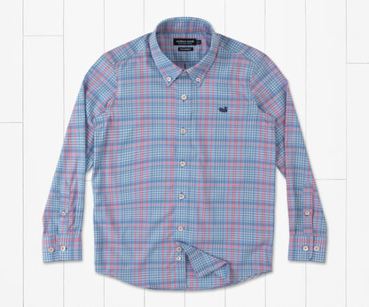 Youth Caicos Performance Dress Shirt - Blue & Coral