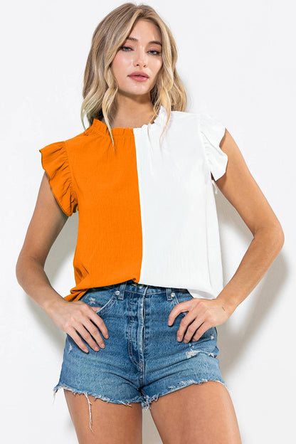 Game Day Ruffle Sleeveless Woven Blouse Top