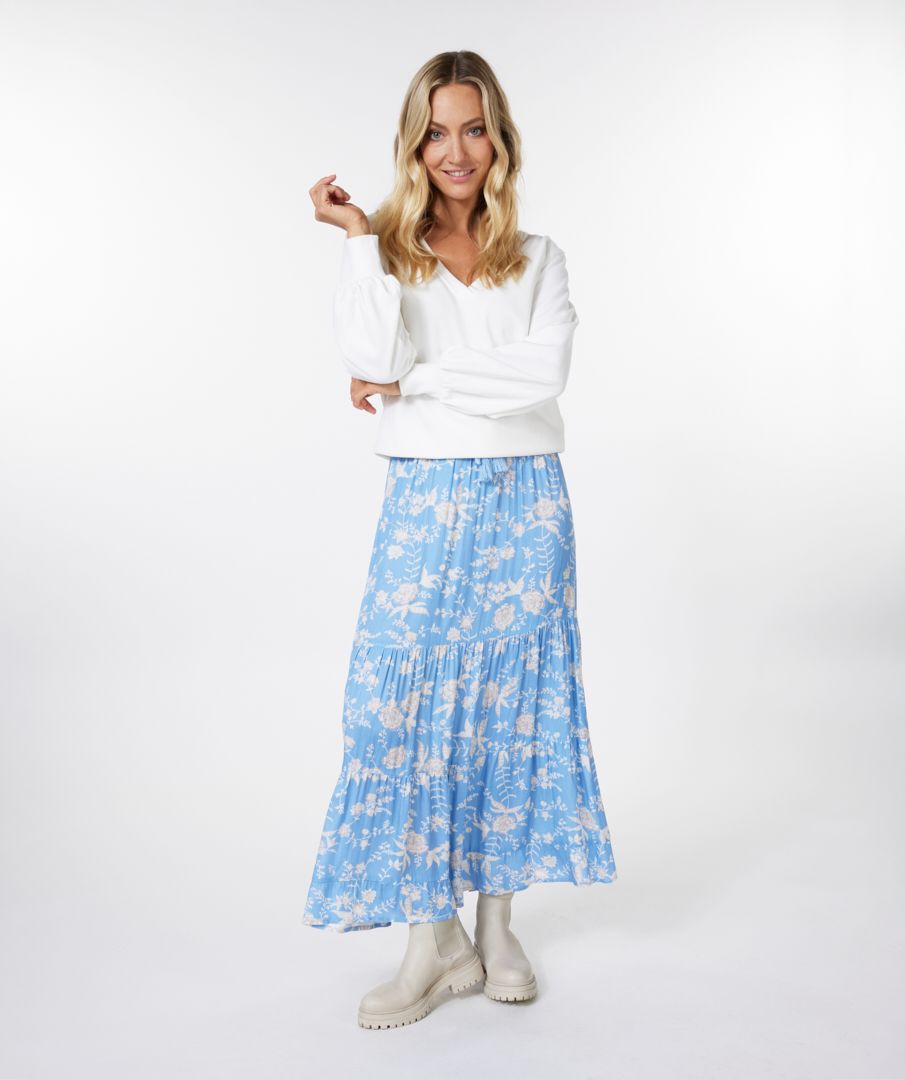 Esqualo Blue Flower Print Skirt